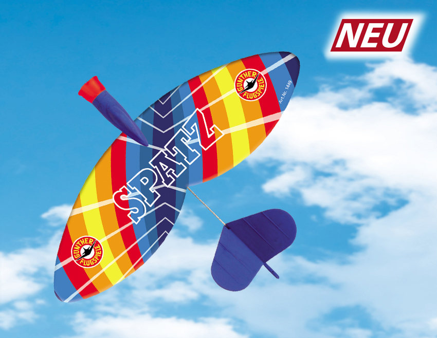 guenther-flugspiele-Spatz-1449-2-Retro-Spielzug-Gummi-Abschuss-Flugzeug